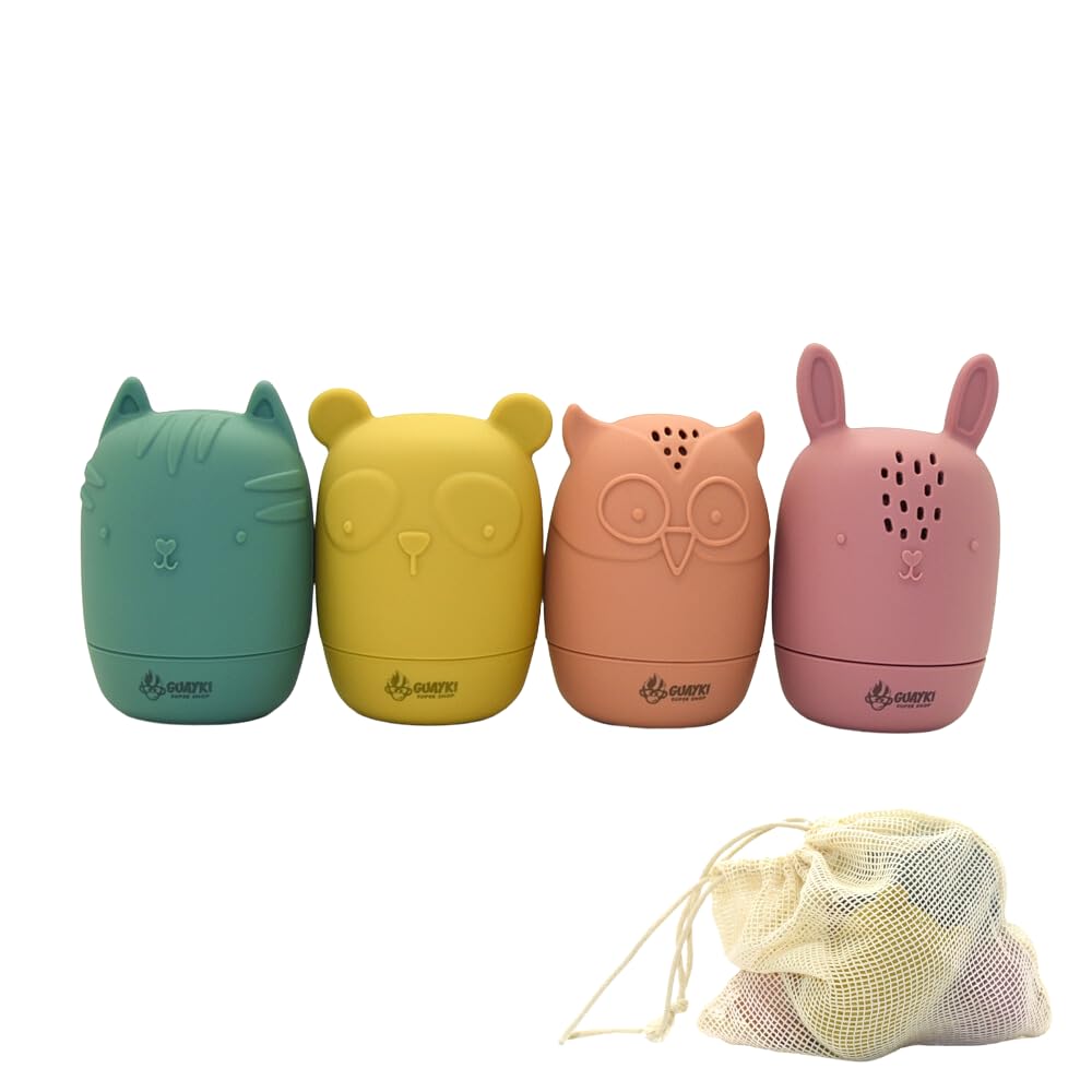 GUAYKI - Juguetes de Baño Antimoho para Bebés y Niños, Set de Juguetes para la Bañera de Silicona, Piezas Intercambiables, Niños y Bebés a Partir de 6 Meses. Incluye Bolsa Eco Viajera