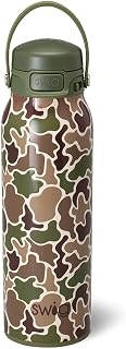 Swig Life 32oz Insulated Water Bottle, Travel Water Bottle with Straw and Lid, Cup Holder Friendly Bottles, Stainless Steel 32 oz Tumbler, Reusable Lid (Hunting Camo)