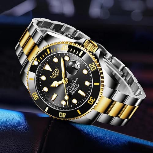Image of LIGE Fashion Watches for Men Stainless Steel Business Dress Watch Waterproof Analog Quartz Watch with Luminous Date Display Manl Wrist Watch