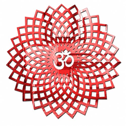 Image of Mandala Om 3D Acrylic Mirror Wall Sticker | Red Decorative Om Wall Art for Living Room, Hall, Bedroom, Kids Room, Home & Office | Self-Adhesive Spiritual Mirror Wall Decor