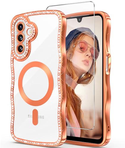 Coque diamant Samsung A17 plaqué or avec films écran premium