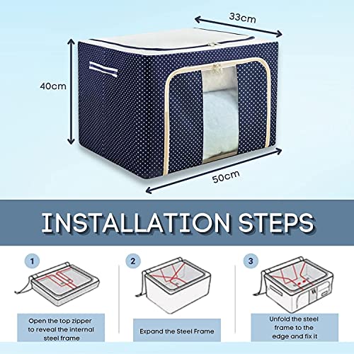 Image of G & P ENTERPRISE 66 Ltr storage bag Foldable Steel Frame Cloths Zip Organizer Bag and Oxford Fabric Storage Living Cover Boxes For Wardrobe Organizer Shelves Clothes, Sarees, Bed Sheet, Blanket