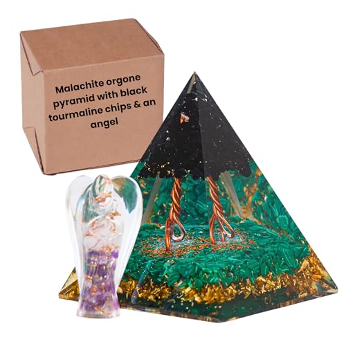 ZAARIYA Malachite Orgone Pyramid With Black Tourmaline Chips & an...