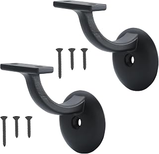 HOME MASTER HARDWARE Heavy Duty Stair Handrail Brackets - Matte Black, 220 lbs Support, Rust-Proof Zinc Alloy, 2 Pack for Home/Office