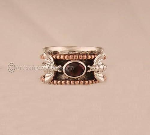 Miniatura 4 de 925 Silver Ring, Handmade Ring Women, Spiritual Spinner Ring, Fidget Spinner Ring, Minimalist Ring Silver, Natural Garnet Ring, Bohemian Silver