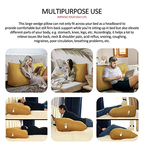 Yxcsell Wedge Pillows Headboard Reading Pillow Backrest Pillows For Sitting Up In Bed Rest Large Triangle Bolster Cushion Cotton Linen Daybed Pillow Lumbar Support Leg Positioning（Yellow, Cal-King） #TOP4