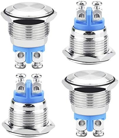 TANCUDER 4 PCS Metal Momentary Push Button Switch ON/OFF Dustproof Start Button IP65 Waterproof Car Switch Mini Ignition Switch with Screw Terminal for 16mm 5/8" Mounting Hole Car Home and DIY