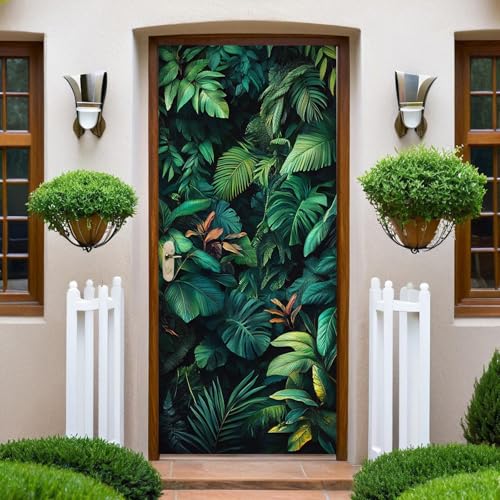 Vert Sticker Porte Trompe-l’Œil forêt jungle 83x204 cm Papier Peint Porte 3D Auto-adhésif Décoration Porte Intérieure Bureau Chambre Salon Salle de Bain