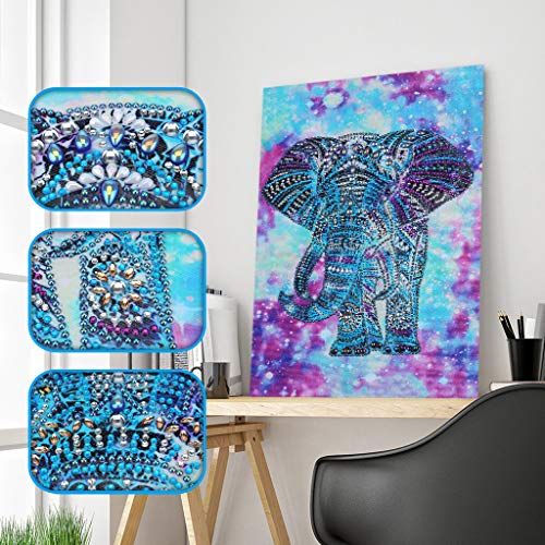 Amersin DIY 5D Special Shaped Diamond Painting by Number Kits, Full Drill Rhinestone Embroidery Cross Stitch Pictures for Christmas Home Decor (Elephant 2)
