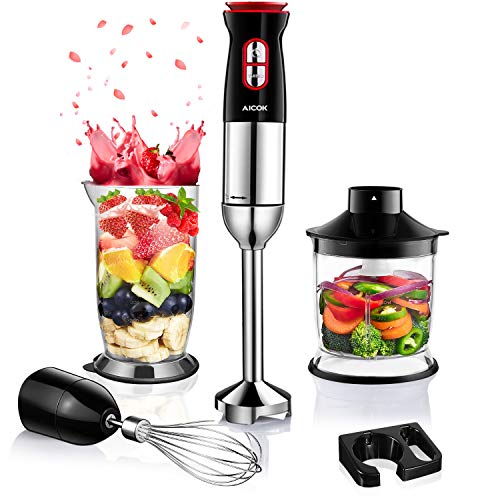 Immersion Blender, Aicok 5-in-1 Ultra-38000RPM Hand Blender Set Includes Food Chopper/Egg Beater/Beaker/Shaft/Wall Bracket
