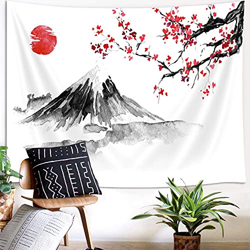 YISUMEI Tapiz Japonés Decorativo Fuji Dormitorio Tapiz Estético Sol Rojo Colgante Decoración Dormitorio (M/130x150cm)