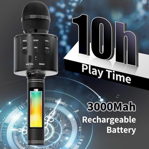 Image of Mahadevs Toy Advance Handheld Wireless Singing Mike Multi-Function Bluetooth Karaoke Mic with Microphone Speaker for All Smart Phones (Color Black)