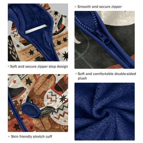 Cowboy Boots Stars and Stripes Toddler Fleece Jacket Girl Boys Hooded Fleece Jacket Coat Warm Outwear Zip-up 3-10T3