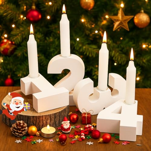 4 Stück Adventszahlen Kerzenhalter, 1-4 Zahlen Kerzenständer, Holz...