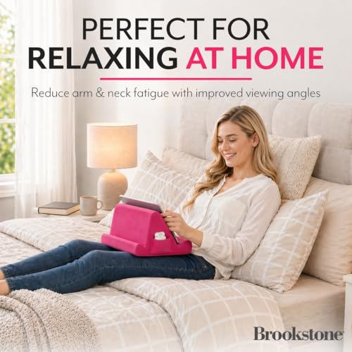 Image of Brookstone Tablet Lap Cushion - Tablet /Phone /Ebook Holder for Bed, Flights, and Travel, Memory Foam Lap Desk for Reading and Hands Free Viewing, Compatible iPad and Kindle Accessories, Pink