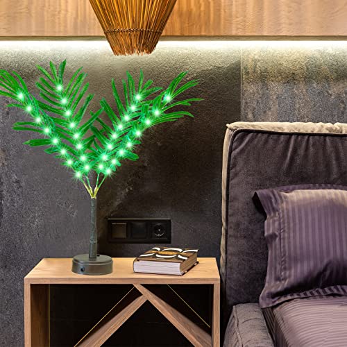 Lighted Palm Tree For Table Decor, 25In Light Up Palm Tree Branches Decoration Artificial Palm Tree With Lights Bonsai Tabletop Tree For Tropical Home Summer Party Christmas Decor #TOP4