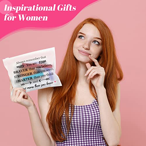 100 Pcs Inspirational Gifts for Girls Women Travel Cheer Makeup Bag Bulk Loved Quotes Cosmetic Bags with Zipper Thank You Encouragement Birthday Gift Bag for Nurse Teacher Friend (You Are Braver)3