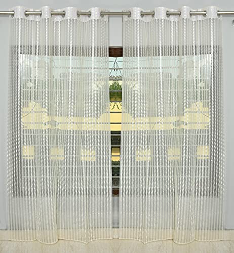 Image of HOME UTSAV 1 Piece Sheer Premium Tissue Net Polyester Curtains for Door 7 Feet, Cream