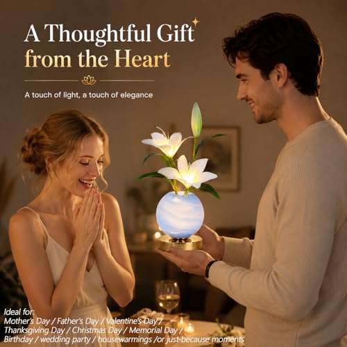 Strackvial Lily Flower Lamp, 3 Color Planet Night Light, Rechargeable Cordless Touch Dimming Artificial Flower Light, LED Flower Table Lamp Romantic Gifts for Girl Women Mom (White Lily) by Strackvial - Used condition - Image 7