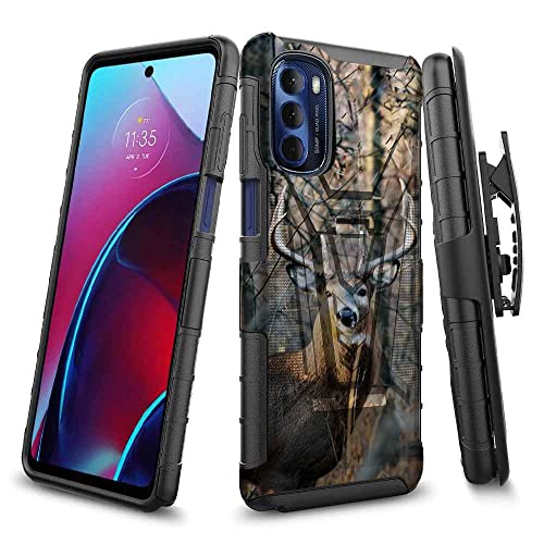 Rome Tech Belt Clip Holster Case For Motorola G Stylus 2022 5G 6.8" - Dual Layer Shockproof Cell Phone Cover With Kickstand - Heavy Duty Moto G Stylus 2022 5G Phone Case With Clip On - Camo Deer #TOP28