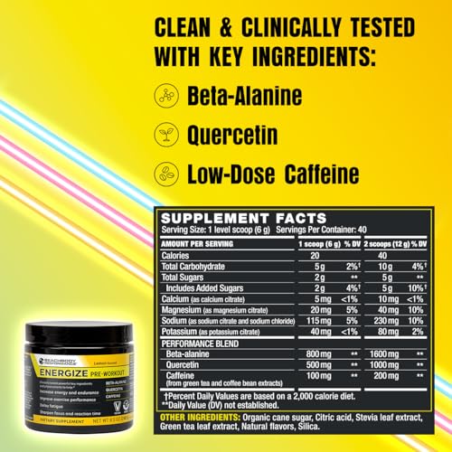 BODi Energize Pre Workout Powder - Beta-Alanine, Quercetin & Low-Dose Caffeine Formula for Enhanced Energy & Focus, Increase Energy & Endurance Supplement, Lemon Flavored, 40 Servings - Image 3