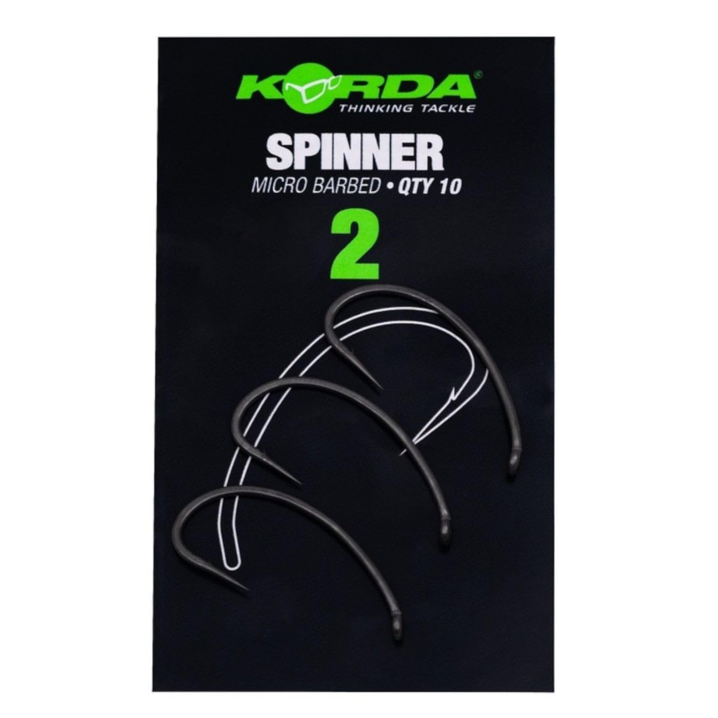 Korda Spinner | Barbed 2 Fishing Hook, Intermediate Sizes, PTFE Coated, Super Sharp Straight Hook Point for Spinner Rig Use
