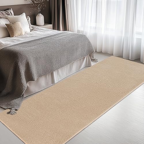 Image of Large Modern Runner Rugs for Living Room Bedroom, 2x6 Feet Beige Ultra Soft Thickened Memory-Foam Indoor Rug, Comfy Aesthetic Solid Minimalist Carpets for Girls Boys Nursery Dorm Home Decor