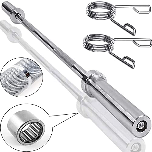 MYOYAY Weight Lifting Barbell Bar | Fitness 4ft Barbell Weight Bar with 2 Spring Clip Collars | Chrome, Anti-Slip Hand Grip, Solid Steel, Gym Equipment | Training, Fitness, Exercise, Workout