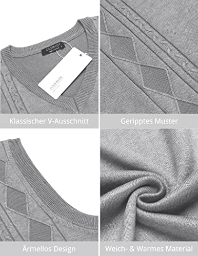 Coofandy Men's Knitted Vest Sleeveless Sweaters Vest Slim Fit Solid Sweater For Men Rhombus Grey M #TOP4