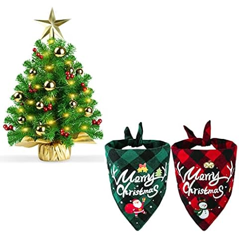 Viretec Christmas Dog Bandanas 2 Pack & Viretec 20" Mini Christmas Tree Cover