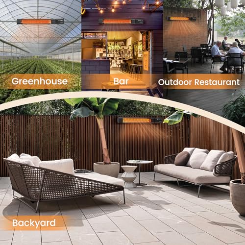 Infrared Heater 24H Timer Outdoor Heater, IP65, Memory Function Infrared Electric Patio Heater, 9 Levels Heating Touchscreen With Remote Electric heater, Restaurant Backyard, 1500W, Black