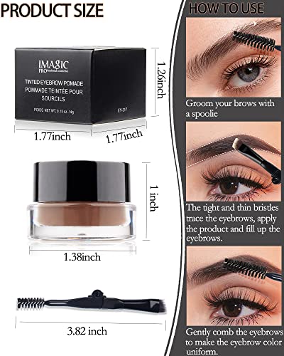 Eyebrow Pomade Waterproof, Tinted Brow Gel Cream With Brush, High-Pigmented 24 Hour Wear, Smudge Proof &Sweat-Proof, Super Creamy Eyebrow Pomade Filling & Shaping Brows For Women- Medium Brown #TOP4