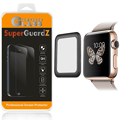 [2-Pack] for Apple Watch Series 2 42 mm - SuperGuardZ 3D Curved Full Cover Tempered Glass Screen Protector [Black], Full Screen Coverage, Edge-to-Edge Protect [Lifetime Replacement]