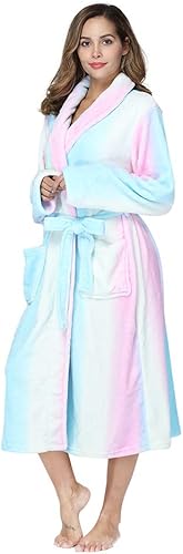 Miniatura 5 de RONGTAI Bata de baño para mujer, de felpa, cálida, larga, de forro polar, ropa de dormir