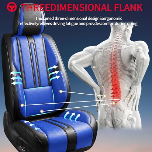 Image of Fit Acadia Car Seat Covers (Only Front 2 Seats) Compatible with GMC Acadia 2007-2024 2025 2026 - Full Coverage Breathable Leather,Airbag Compatible,Waterproof & All-Weather,Black-Blue