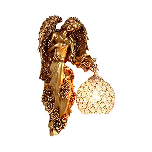 LITFAD Angel Wall Lamp Antique Spherical Sconce Light Decorated Bedside Lamp Clear Crystal 1 Light in Gold LED Wall Light for Bedroom Living Room Hotel - Right