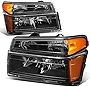 Auto Dynasty 4Pcs Factory Style Headlights Assembly and Bumper Lamps Compatible with Chevy Colorado GMC Canyon Isuzu i-Series 04-12, Driver and Passenger Side, Black Housing Amber Corner