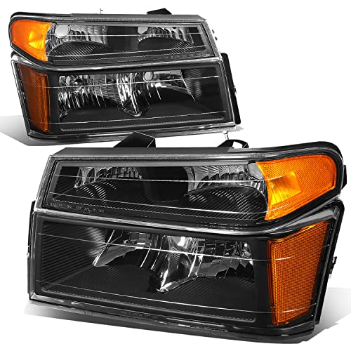Auto Dynasty 4Pcs Factory Style Headlights Assembly and Bumper Lamps Compatible with Chevy Colorado GMC Canyon Isuzu i-Series 04-12, Driver and Passenger Side, Black Housing Amber Corner