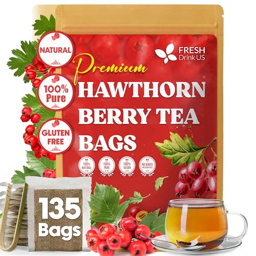 Image of FreshDrinkUS, Premium Hawthorn Berry Tea - 135 Tea Bags - 100% Natural Herbal Infusion, Caffeine-Free, Rich Aroma & Smooth Taste. Vegan