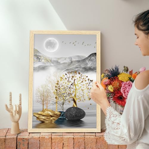 Image of ArtX Paper Modern Art Wall Painting For Living Room Decoration Big Size, Tree of Life Framed Painting for Wall Decoration, Wall Decor For Bedroom, Multicolor, 12x18 inches, Set Of 3