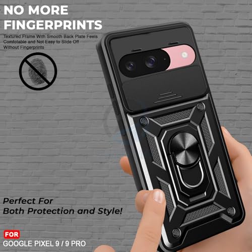 Image of AESTMO Tough Armor Google Pixel 9 /9 Pro Bumper Back Case Cover | Ring Holder & Sliding Camera Shield Cover | 360 Degree Protection Back Case Cover for Google Pixel 9 /9 Pro (Black)