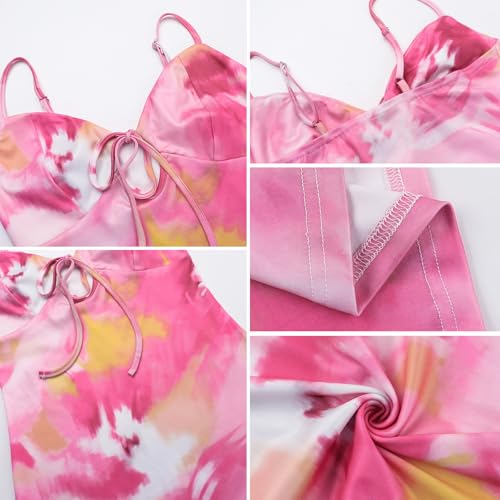 Image of Women Floral Mini Dress Bohemian Spaghetti Strap Sleeveless Bodycon A-Line Dress Short Cami Swing Dress Clubwear Y2K