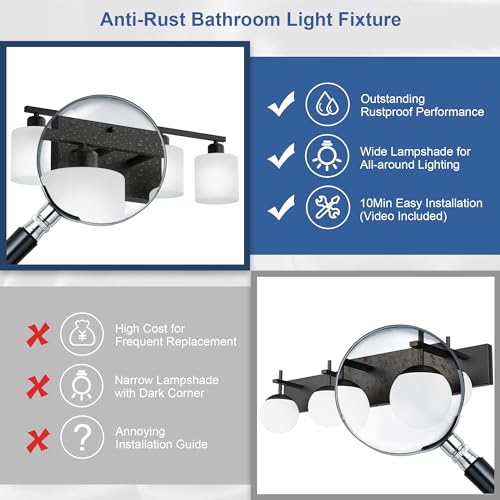 Image of 24 Inches Black Vanity Lights for Bathroom E26 Base White Lampshape