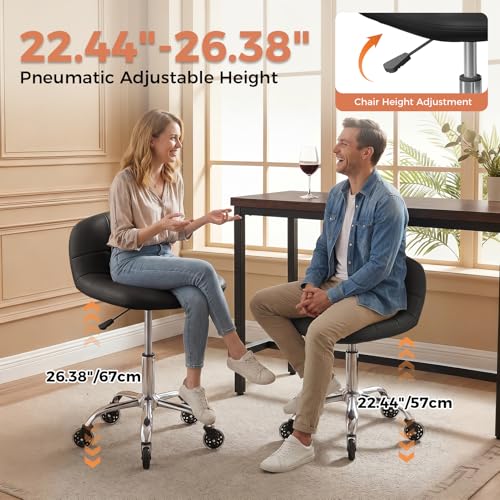 Image of Rolling Stool Chair with Wheels, Height Adjustable Stool with Back Support, Office Drafting Chair with PU Leather Cushion for Home Office Kitchen Vanity Salon Garage Tattoo Dentist Esthetician(Black)