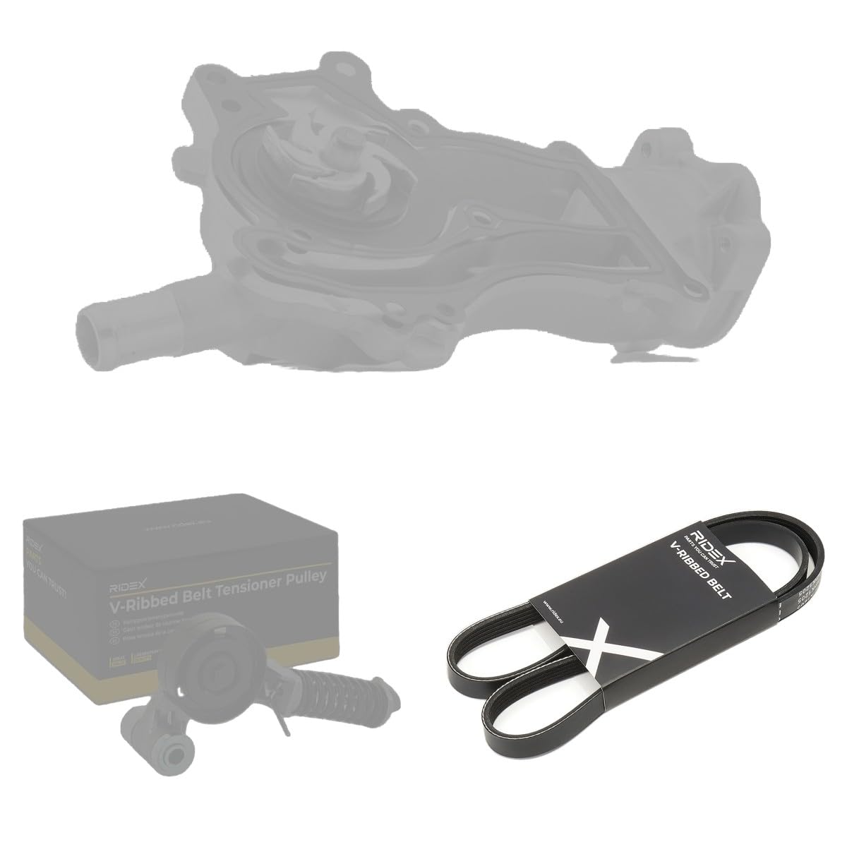 RIDEX 4172P0081 Bomba de agua + kit de correa poli V mecánico con juntas Compatible con OPEL Corsa D Hatchback S07
