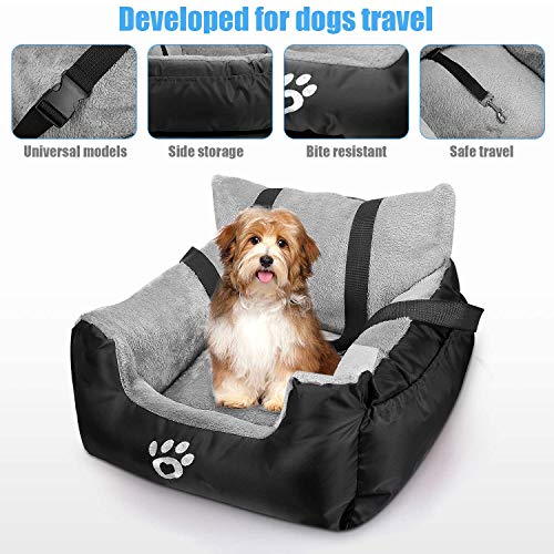 FRISTONE Dog Car Seat, Travel Carrier with Clip-on Safety Leash and Storage Pocket - Comfortable and Anti-Slip for Puppy, Small Pet - Black - Image 5