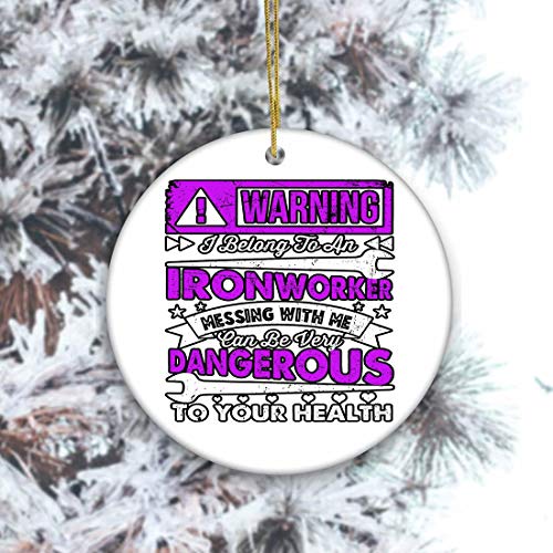 Saniel Gift Warning I Belong to an Ironworker (2 pcs) Christmas Ornament - Holiday Ceramic Keepsake 3