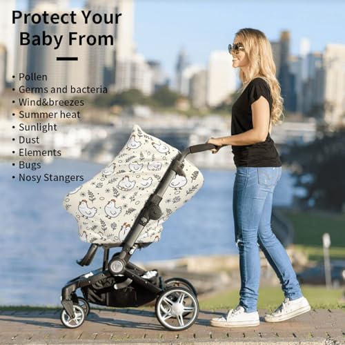 Image of Chicken Hen Egg Baby Stuff Car Seat Cover for Baby,Mom Nursing Breastfeeding Covers,Multi-Use Car Seat Canopy Carrier Cover,Stroller Cover Newborn Shower Gift for Boys Girls