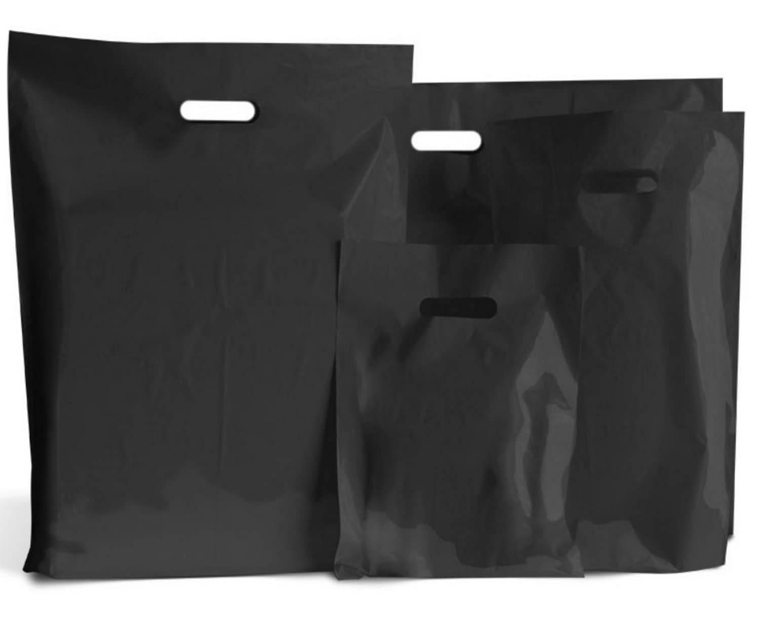 Black Plastic Bags/Gift Shop Carrier Bag/Boutique Retail - Small & Large (100, Large 15x18+3")