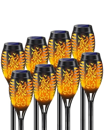 KALAHOL Solar Light Outdoor Garden, 8 Pack Solar Flickering Dancing Flame Lights IP65 Waterproof, Solar Torch Lights Dusk to Dawn Auto On/Off, for Garden, Pathway, Patio, Yard, 52CM Tall, SF-SLED01